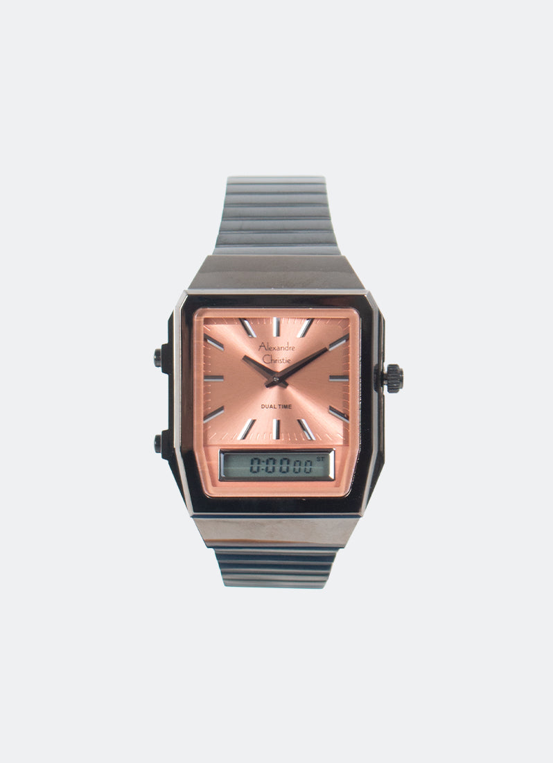 Jam Tangan Alexandre Christie AC DiGi Ladies Band Analog Digital Black Orange Dial 34mm AC2B37LHBIGOR