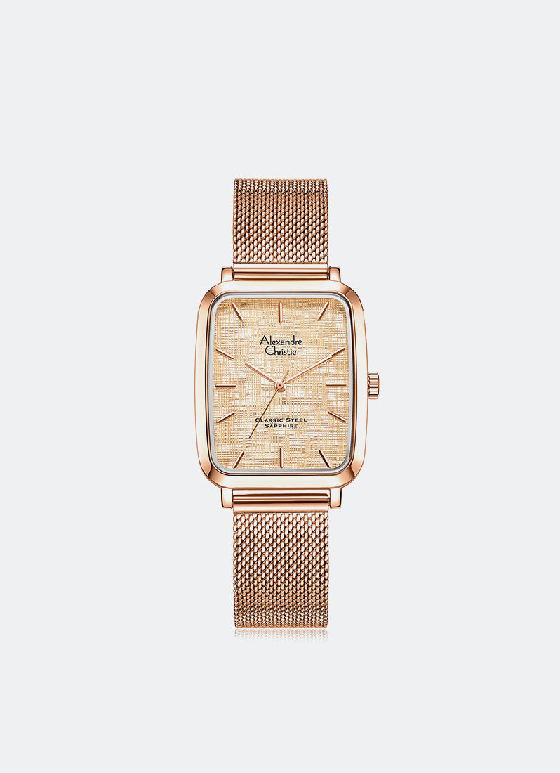 Jam Tangan Alexandre Christie Classic Steel Men Band Quartz Rose Gold White Dial 28 mm x 40 mm AC8699MHBRGSL
