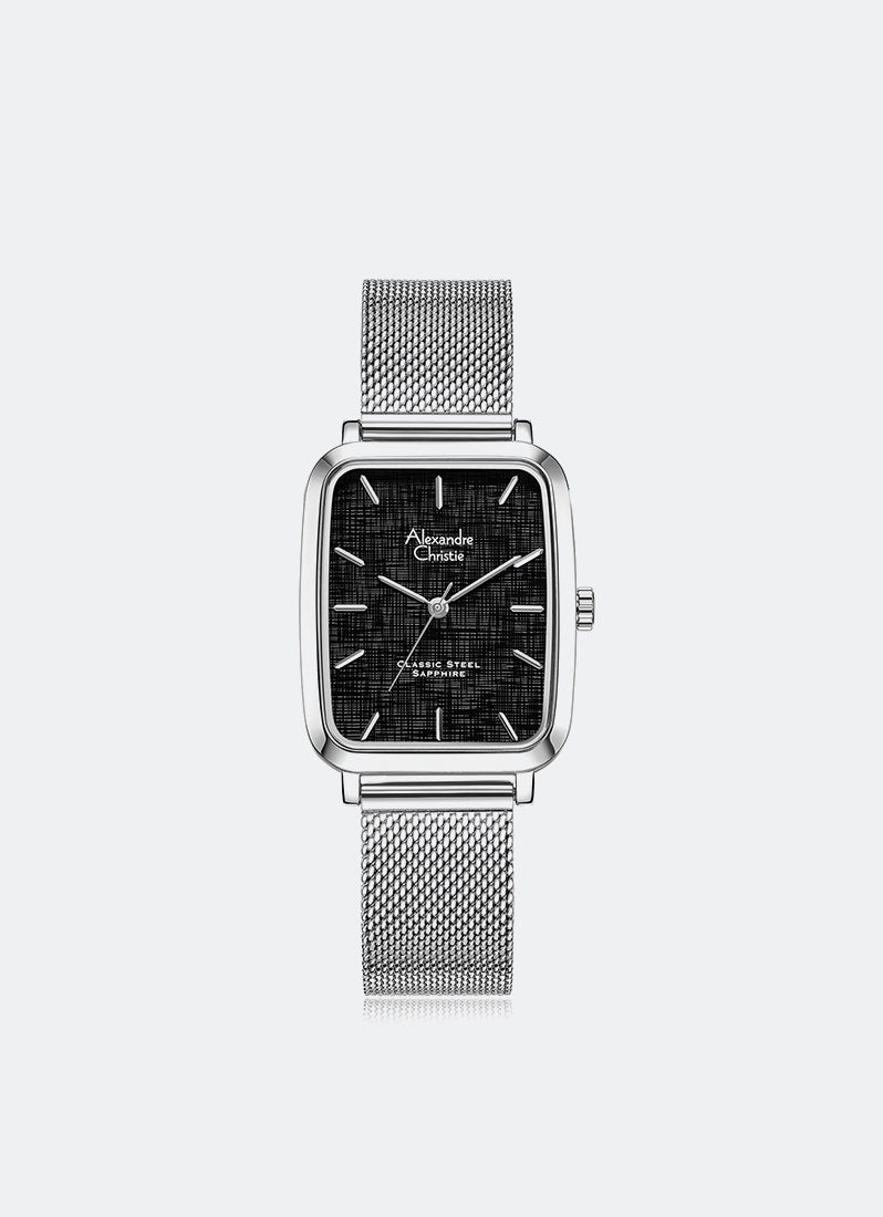Jam Tangan Alexandre Christie Classic Steel Men Band Quartz Silver Black Dial 28 mm x 40 mm AC8699MHBSSBA