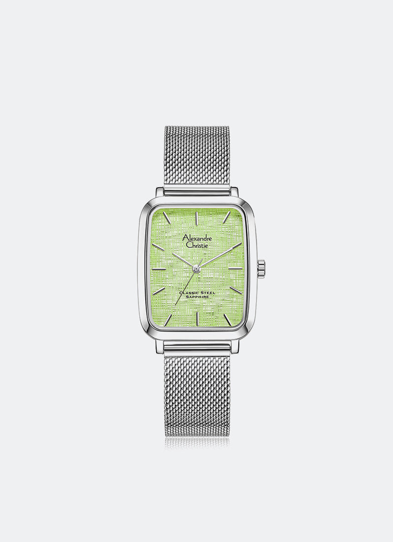 Jam Tangan Alexandre Christie Classic Steel Men Band Quartz Silver Green Dial 28 mm x 40 mm AC8699MHBSSLE