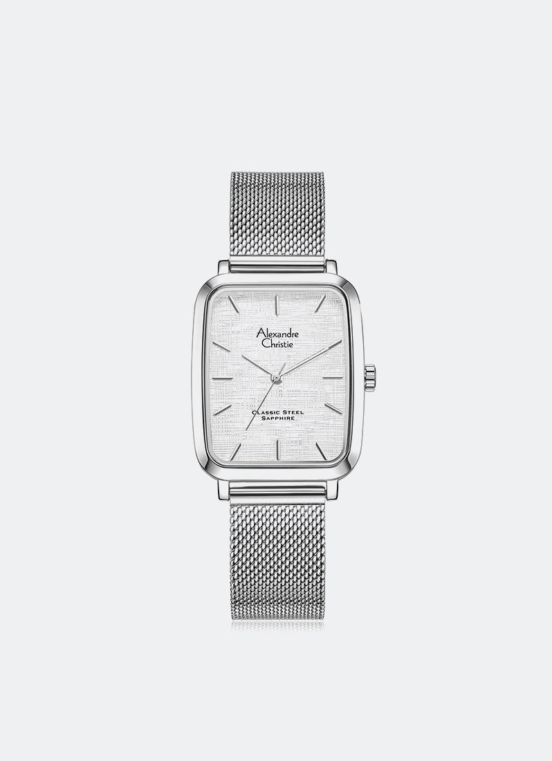 Jam Tangan Alexandre Christie Classic Steel Men Band Quartz Silver White Dial 28 mm x 40 mm AC8699MHBSSSL