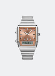 Jam Tangan Alexandre Christie DiGi Ladies Band Analog Digital Silver Orange Dial 34mm AC2B37LHBSSOR
