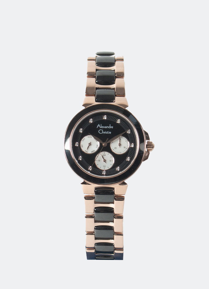 Jam Tangan Alexandre Christie Ladies Passion Boyfriend Band Multifunction Black Black Dial 36mm AC2B02BFBRGBA