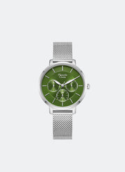 Jam Tangan Alexandre Christie Ladies Passion Boyfriend Band Multifunction Silver Green Dial
