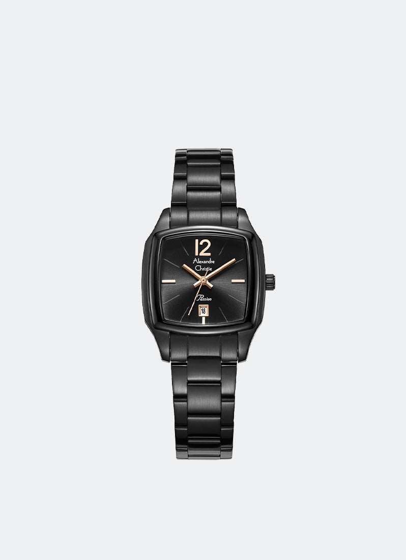 Jam Tangan Alexandre Christie Ladies Passion Ladies Band Date Black Black Dial 29 x 37mm AC2454LDBIPBARG