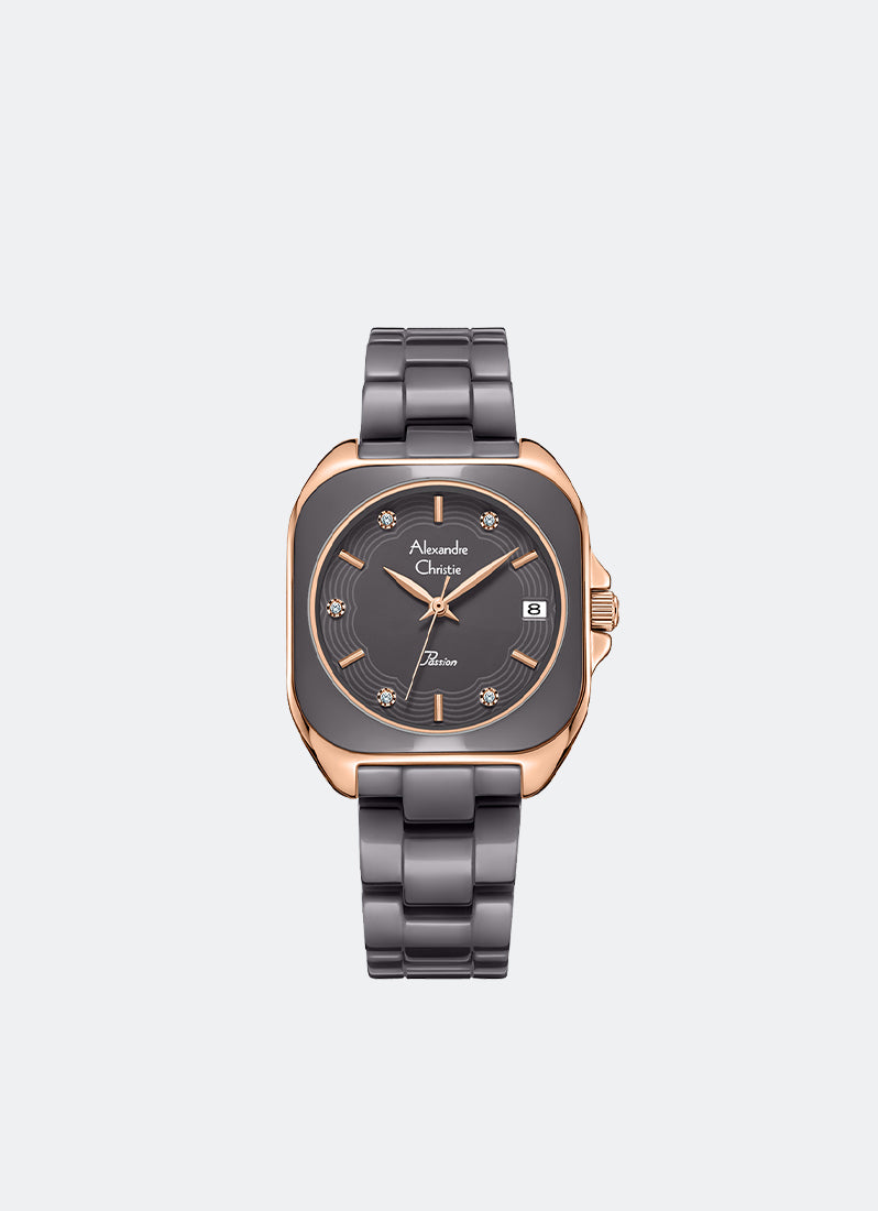 Jam Tangan Alexandre Christie Ladies Passion Ladies Band Date Rose Gold Grey Dial 30x36mm AC2B31LDBRGGR