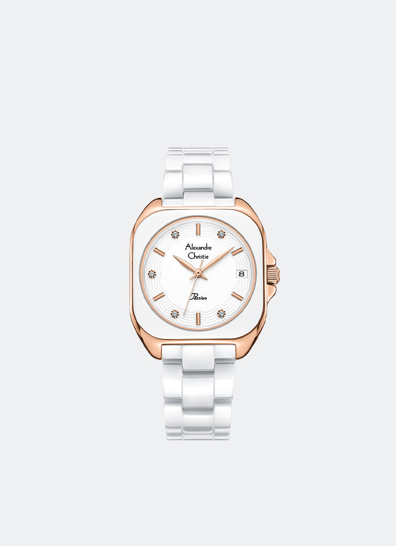 Jam Tangan Alexandre Christie Ladies Passion Ladies Band Date Rose Gold White Dial 30x36mm AC2B31LDBRGSL