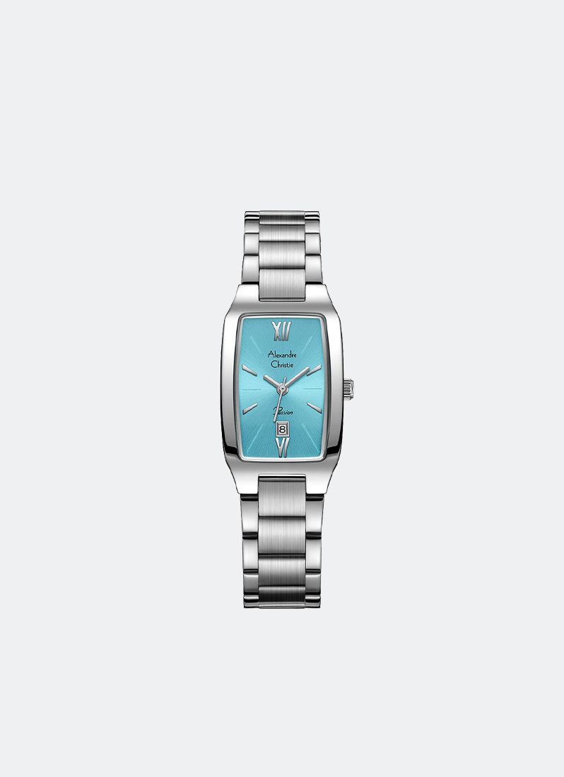 Jam Tangan Alexandre Christie Ladies Passion Ladies Band Date Silver Blue Dial 21 x 37mm AC2455LDBSSLBSL