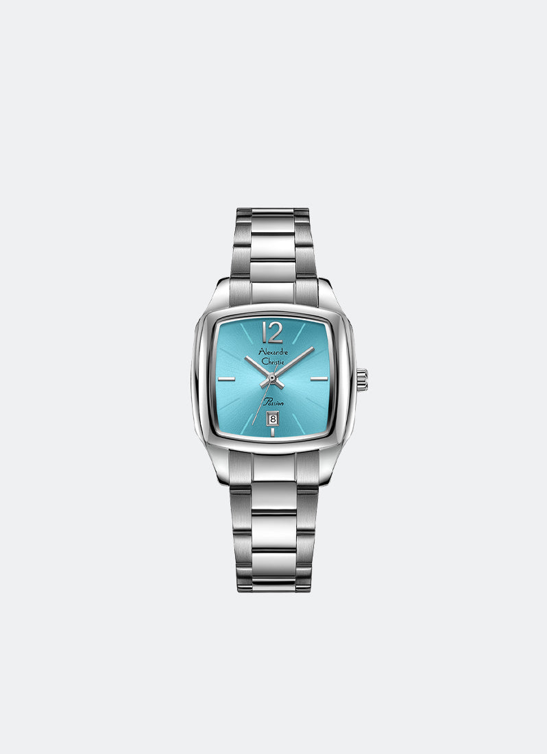 Jam Tangan Alexander Christie Ladies Passion Ladies Band Date Silver Blue Dial 29 x 37mm AC2454LDBSSLB