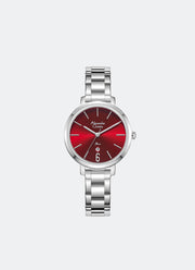 Jam Tangan Alexandre Christie Ladies Passion Ladies Band Date Silver Red Dial 32mm AC2B61LDBSSRE