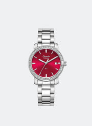 Jam Tangan Alexandre Christie Ladies Passion Ladies Band Date Silver Red Dial 34mm AC2B23LDBSSRE2