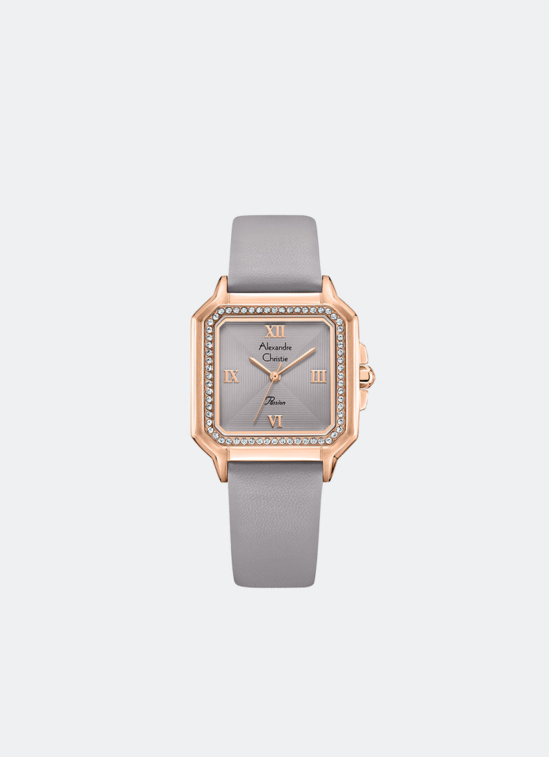 Jam Tangan Alexandre Christie Ladies Passion Ladies Band Quartz Rose Gold Grey Dial 28.5 x 35.5mm AC2B32LHLRGPU