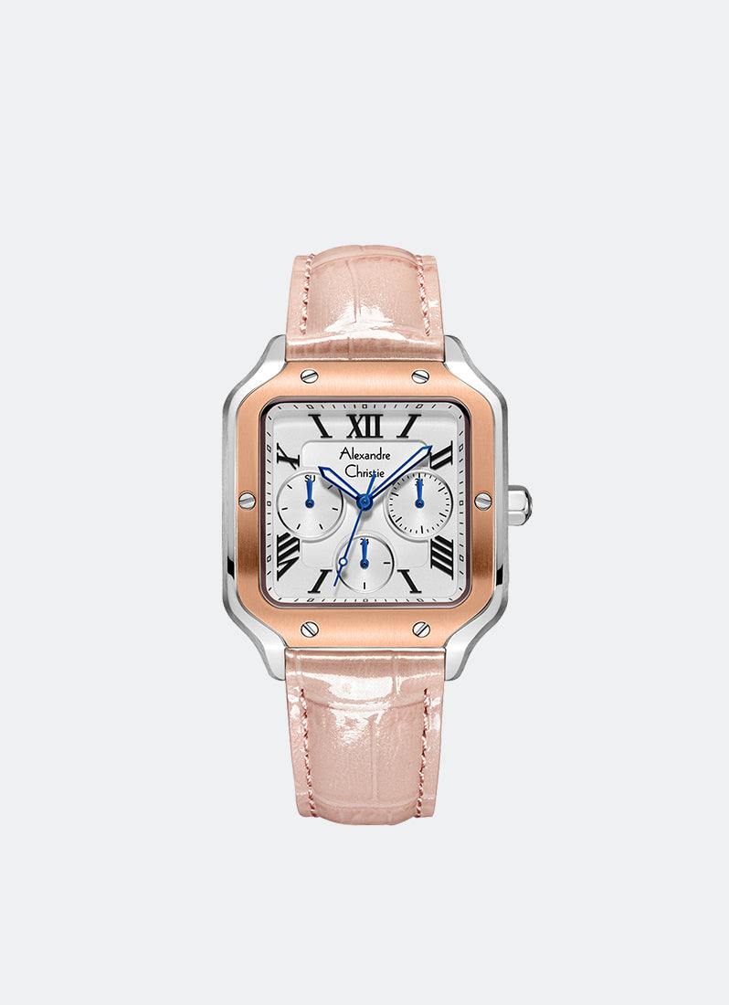 Jam Tangan Alexandre Christie Multifunction Boyfriend Band Multifunction Rose Gold White Dial 35 x 41mm - AC2B18BFLTRSLPN