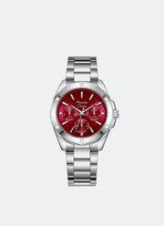 Jam Tangan Alexandre Christie Passion Ladies Band Multifunction Silver Red Dial 36mm AC2A72BFBSSRE