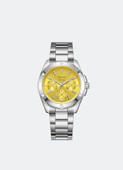 Jam Tangan Alexandre Christie Passion Ladies Band Multifunction Silver Yellow Dial 36mm AC2A72BFBSSYL