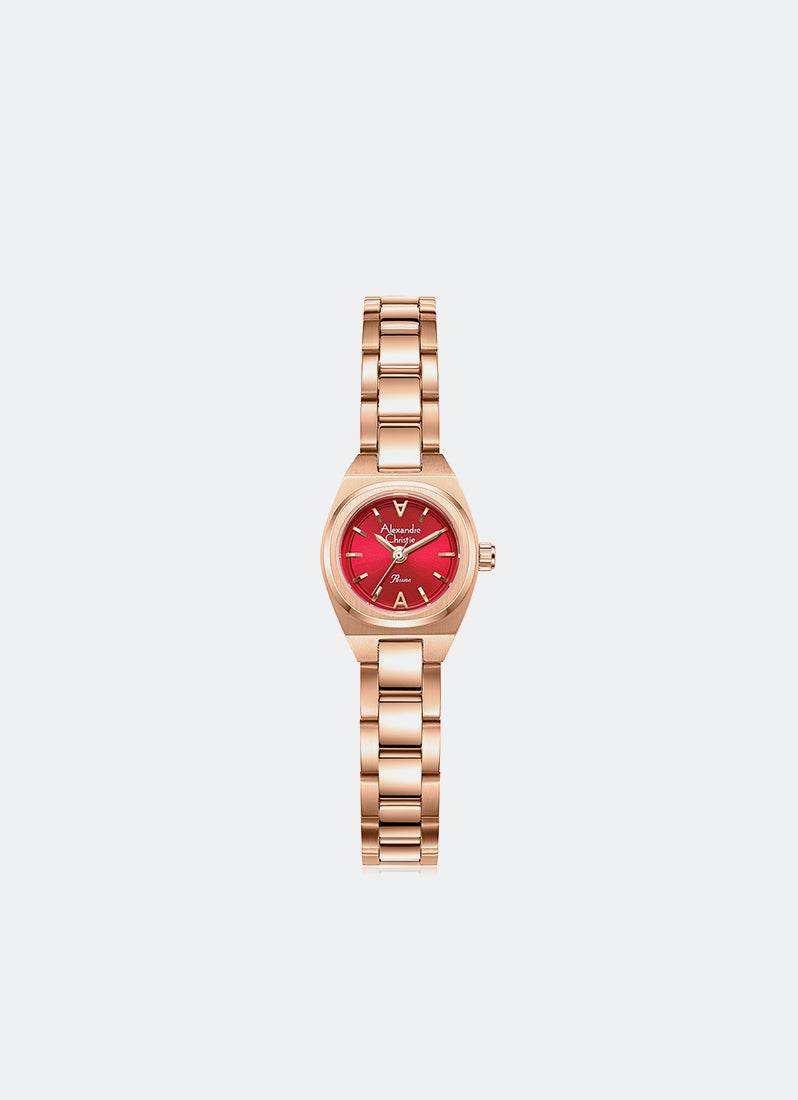 Jam Tangan Alexandre Christie Passion Ladies Band Quartz Rose Gold Red Dial 19.5 mm AC2B67LHBRGRE