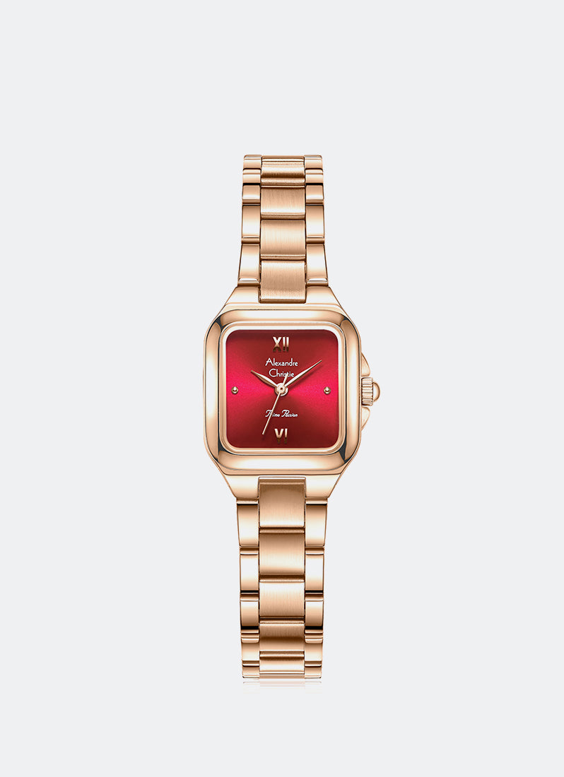 Jam Tangan Alexandre Christie Passion Ladies Band Quartz Rose Gold Red Dial 22 mm x 30 mm AC2B65LHBRGRE