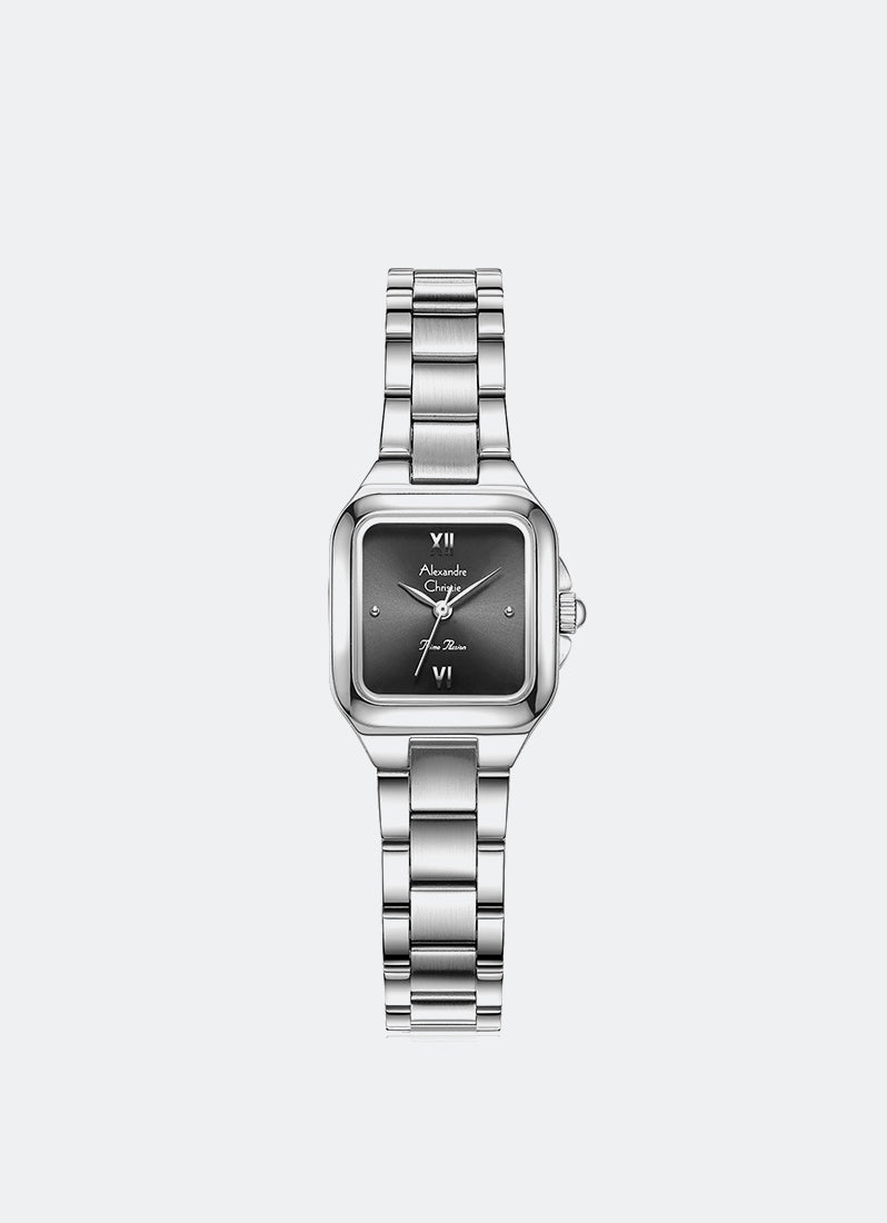 Jam Tangan Alexandre Christie Passion Ladies Band Quartz Silver Black Dial 22 mm x 30 mm AC2B65LHBSSDG