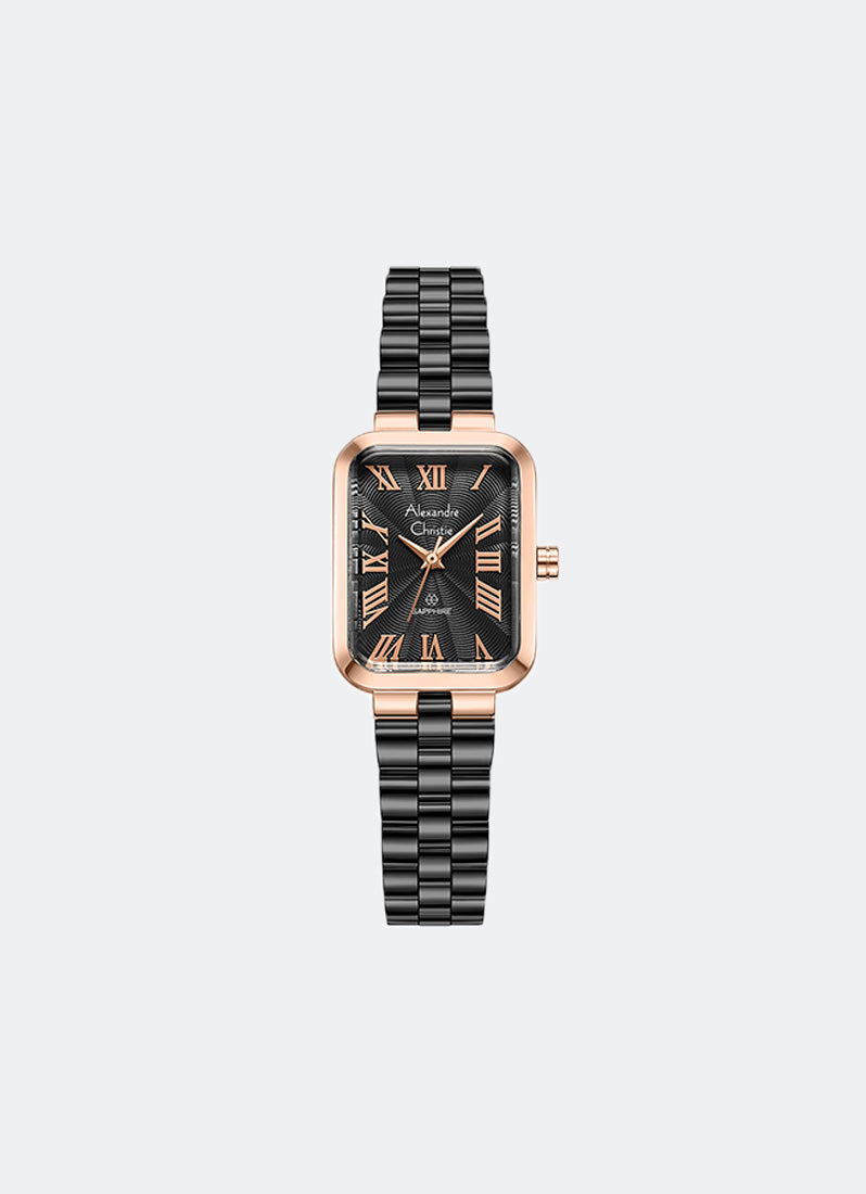 Jam Tangan Alexandre Christie Passion Ladies Rose Gold & Black Dial Black 3-link Strap 21mm x 32.5mm AC2B87LHBBRDG