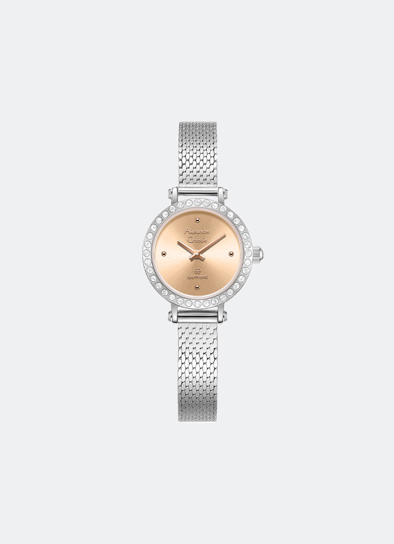 Jam Tangan Alexandre Christie Passion Ladies Silver & Rose Gold Dial Silver Mesh Strap