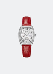 Jam Tangan Alexandre Christie Passion Ladies Silver & White Dial Red Leather Strap
