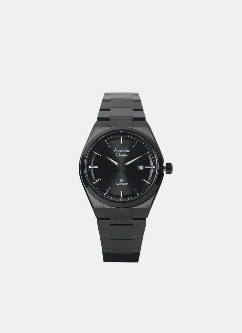 Jam Tangan Alexandre Christie Sapphire Ladies Band Date Black Black Dial 32 mm AC8697LDBIPBA
