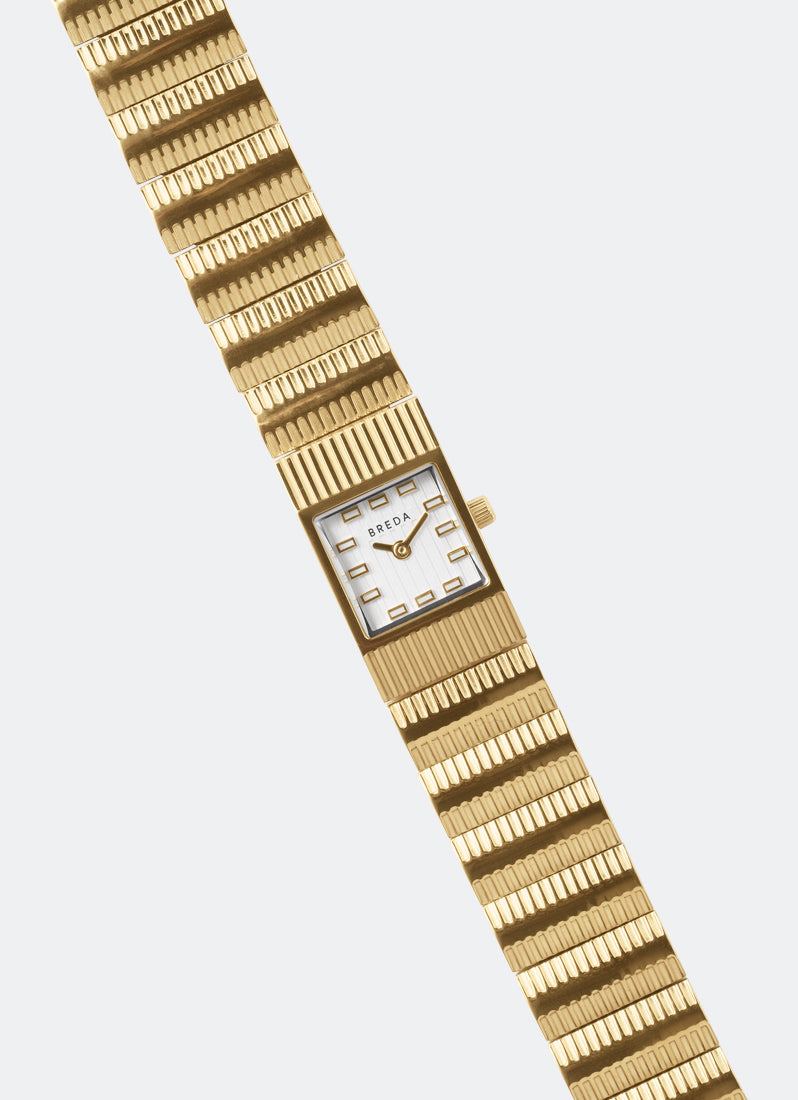 Jam Tangan Breda Groove Ivory Dial Gold Metal Bracelet 16mm 1749C