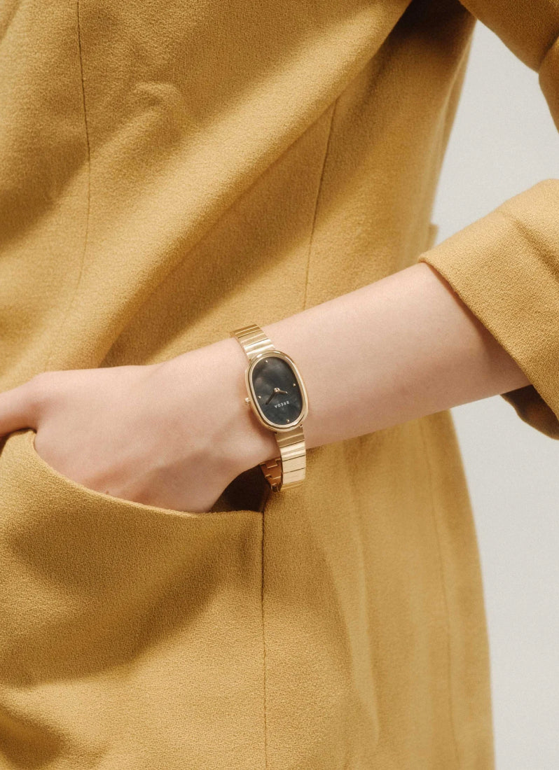 Jam Tangan Breda Jane Midnight Mother of Pearl Dial Gold Metal Bracelet 23mm 1741D