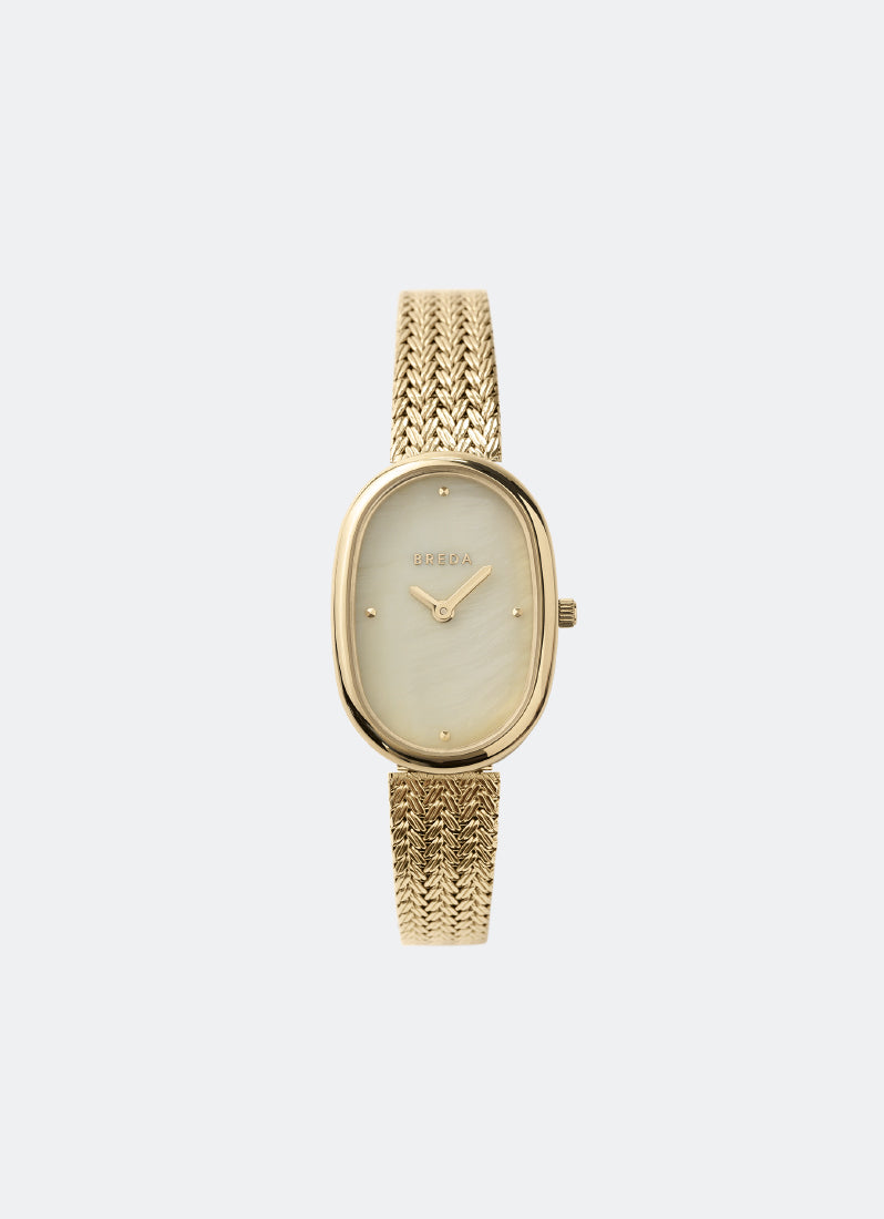 Jam Tangan Breda Jane Tethered Champagne MOP Dial Gold Metal Mesh 23mm 1741N