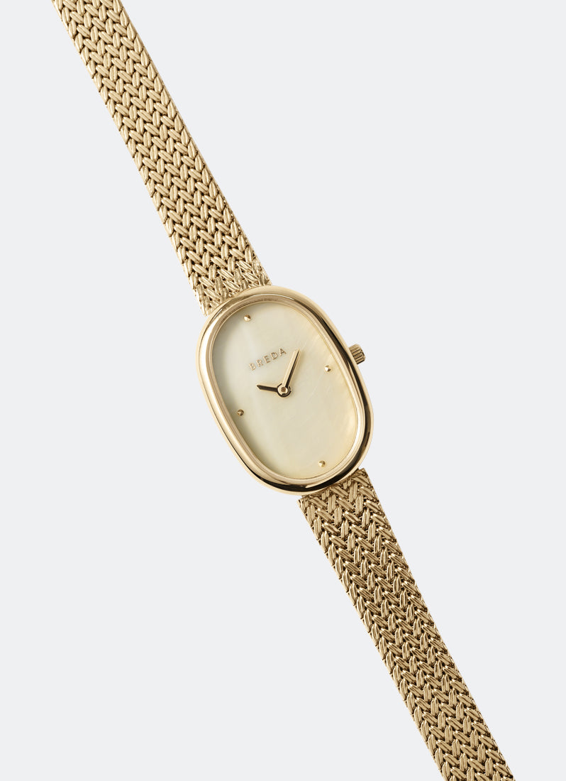 Jam Tangan Breda Jane Tethered Champagne MOP Dial Gold Metal Mesh 23mm 1741N