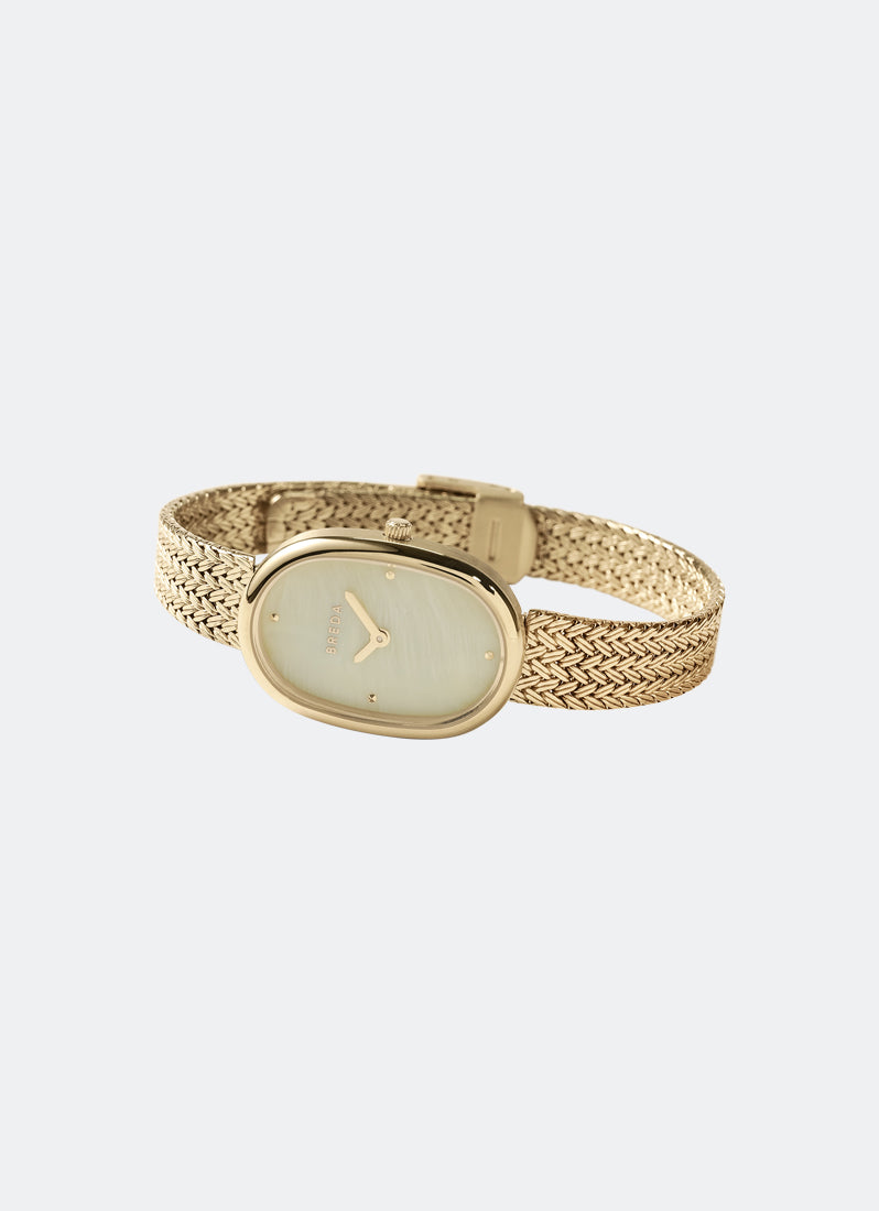 Jam Tangan Breda Jane Tethered Champagne MOP Dial Gold Metal Mesh 23mm 1741N
