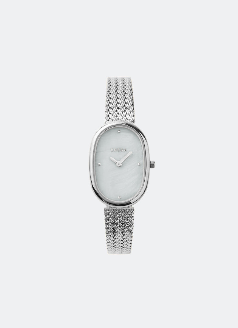 Jam Tangan Breda Jane Tethered Pearl Natural MOP Dial Silver Metal Mesh 23mm 1741M