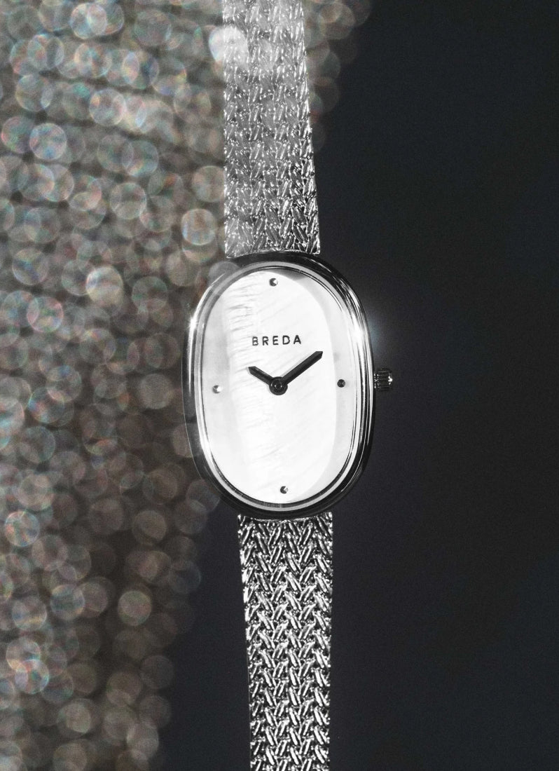 Jam Tangan Breda Jane Tethered Pearl Natural MOP Dial Silver Metal Mesh 23mm 1741M