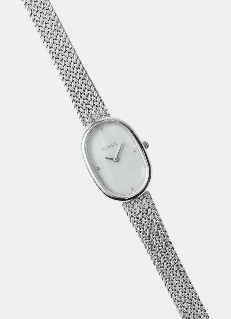 Jam Tangan Breda Jane Tethered Pearl Natural MOP Dial Silver Metal Mesh 23mm 1741M