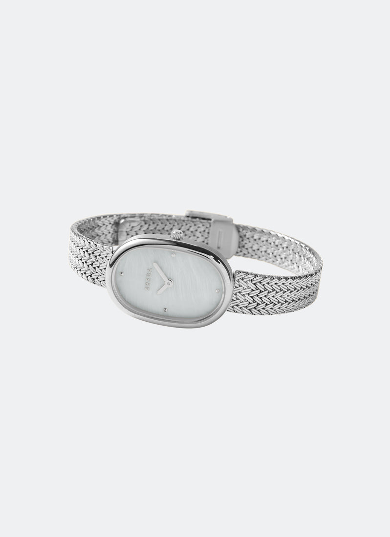 Jam Tangan Breda Jane Tethered Pearl Natural MOP Dial Silver Metal Mesh 23mm 1741M