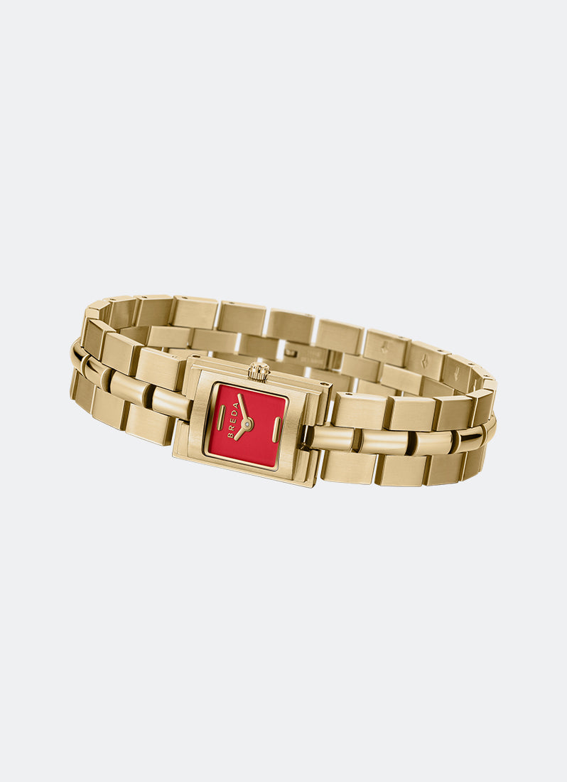 Jam Tangan Breda Relic Scarlet Dial Gold Metal Bracelet 1751D