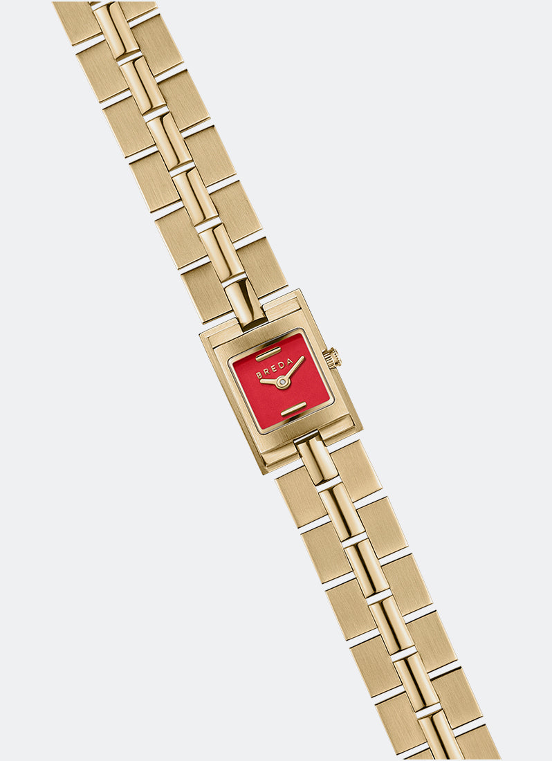 Jam Tangan Breda Relic Scarlet Dial Gold Metal Bracelet 1751D