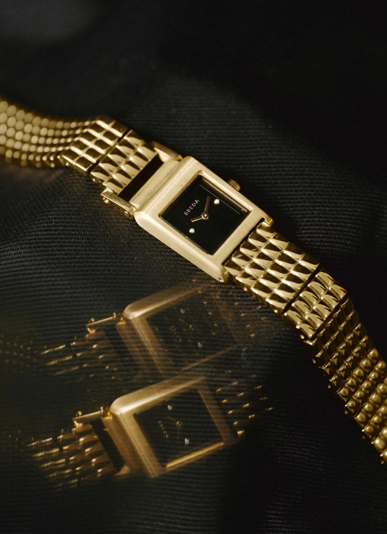 Jam Tangan Breda Revel Midnight Dial Gold Metal Bracelet 18mm 1746B