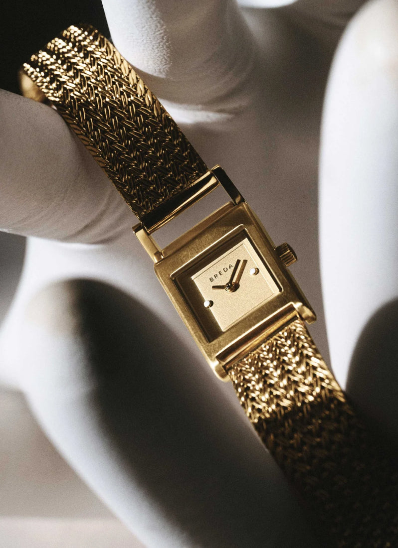 Jam Tangan Breda Revel Tethered Champagne Dial Gold Metal Mesh 18mm 1746F