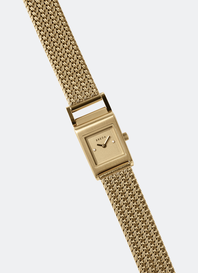 Jam Tangan Breda Revel Tethered Champagne Dial Gold Metal Mesh 18mm 1746F