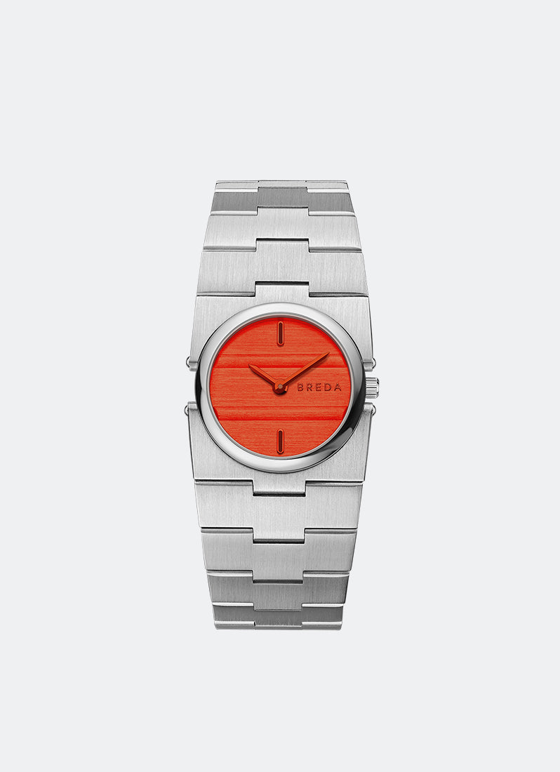 Jam Tangan Breda Sync Orange Dial Silver Metal Bracelet 1752D