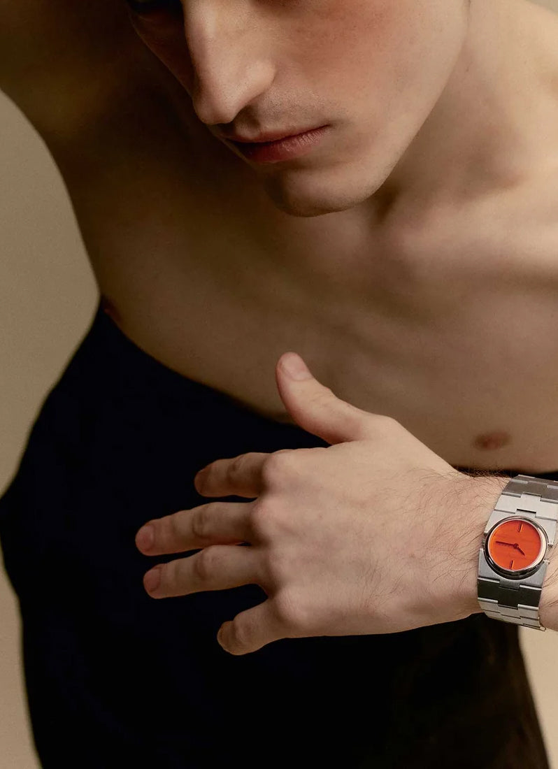 Jam Tangan Breda Sync Orange Dial Silver Metal Bracelet 1752D