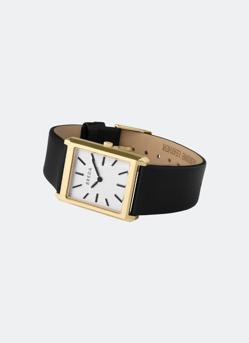 Jam Tangan Breda Virgil Ivory Dial Gold Black Leather 26mm 1736B