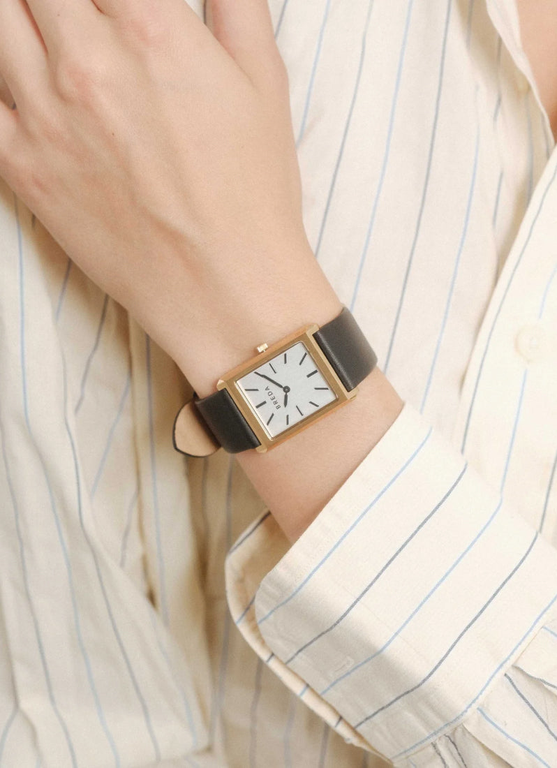 Jam Tangan Breda Virgil Ivory Dial Gold Black Leather 26mm 1736B