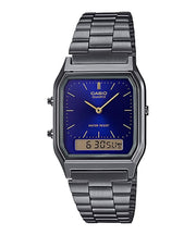 Jam Tangan Casio Digital Analog Blue Dial Black Stainless Steel Strap 29.8mm Unisex AQ-230GG-2ADF