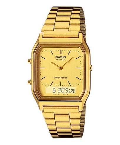 Jam Tangan Casio Digital Analog Gold Stainless Steel Strap 29.8mm Women AQ-230GA-9DMQ