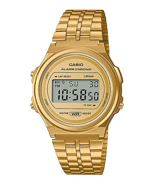 Jam Tangan Casio Digital Gold Stainless Steel Strap 37.7mm Unisex A171WEG-9ADF