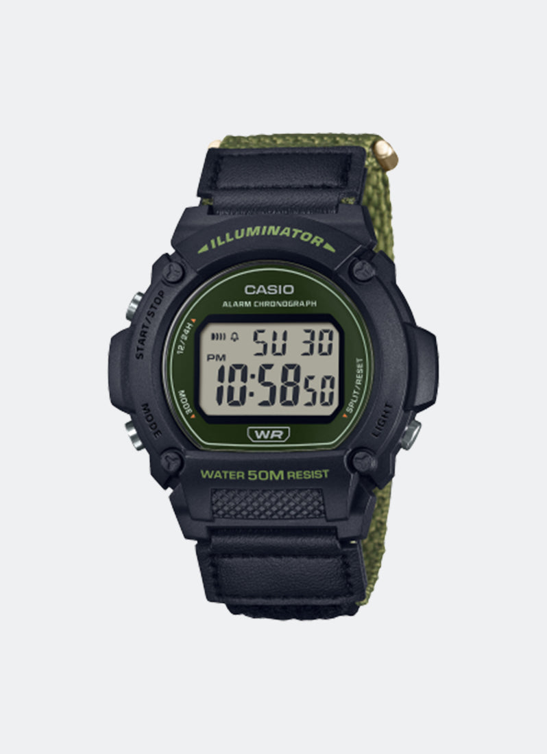 Jam Tangan Casio Digital Green Cloth Band Strap 47.1mm Men W-219HB-3AVDF