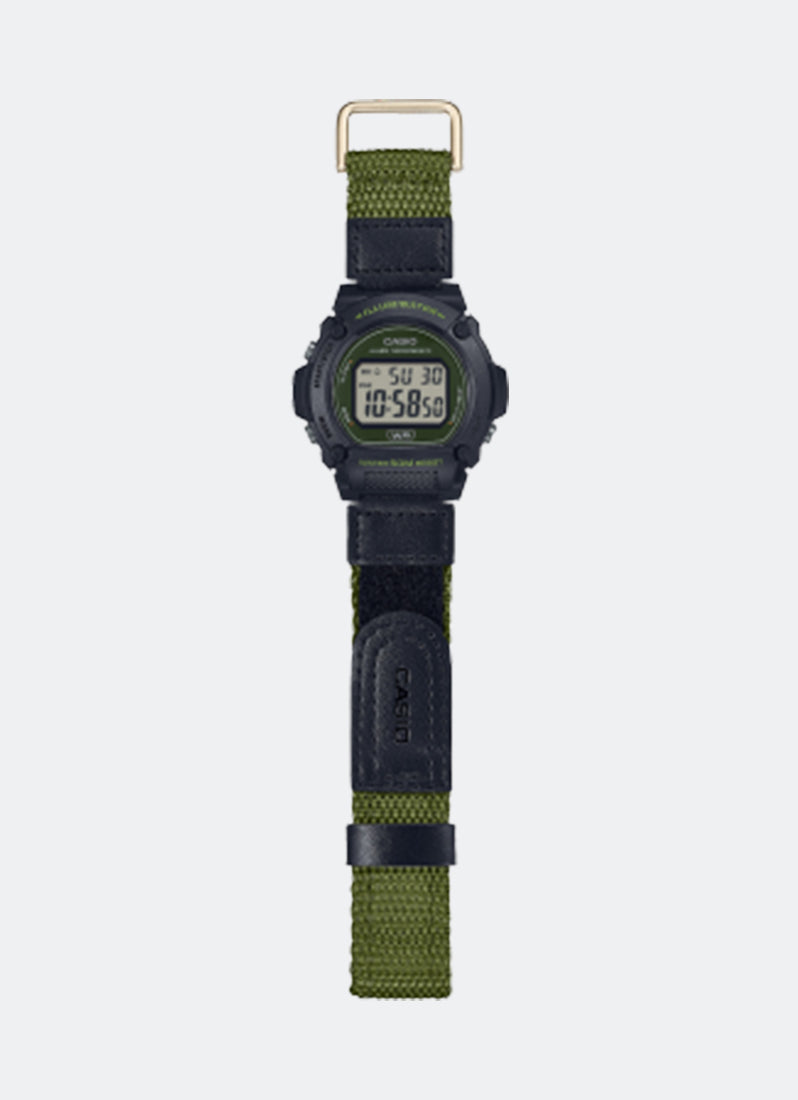 Jam Tangan Casio Digital Green Cloth Band Strap 47.1mm Men W-219HB-3AVDF