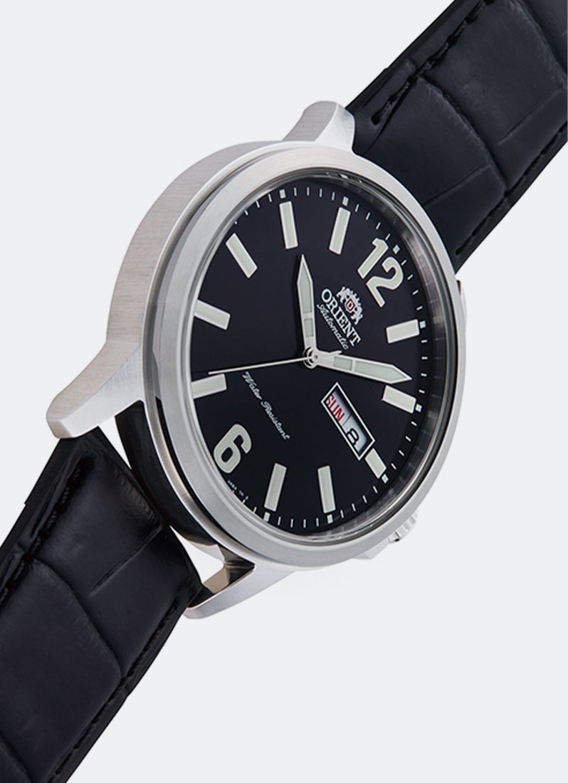 Jam Tangan Commuter Automatic Day Date Black Dial Leather Black 41.9mm RA-AA0C04B